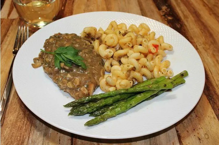 Chicken marsala with italian cavatappi