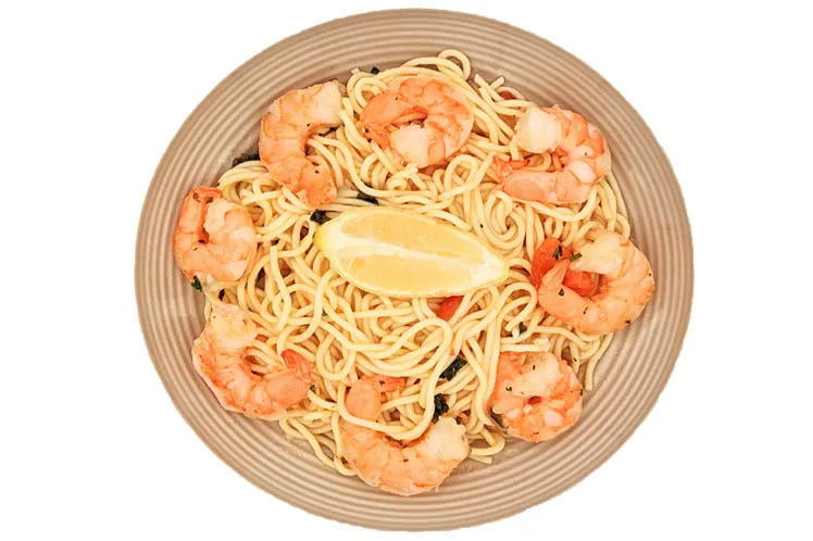 Shrimp scampi over angel hair pasta